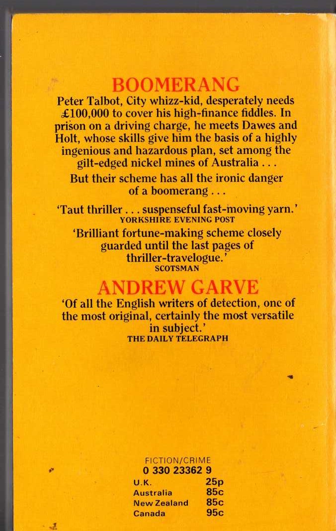 Andrew Garve  BOOMERANG magnified rear book cover image