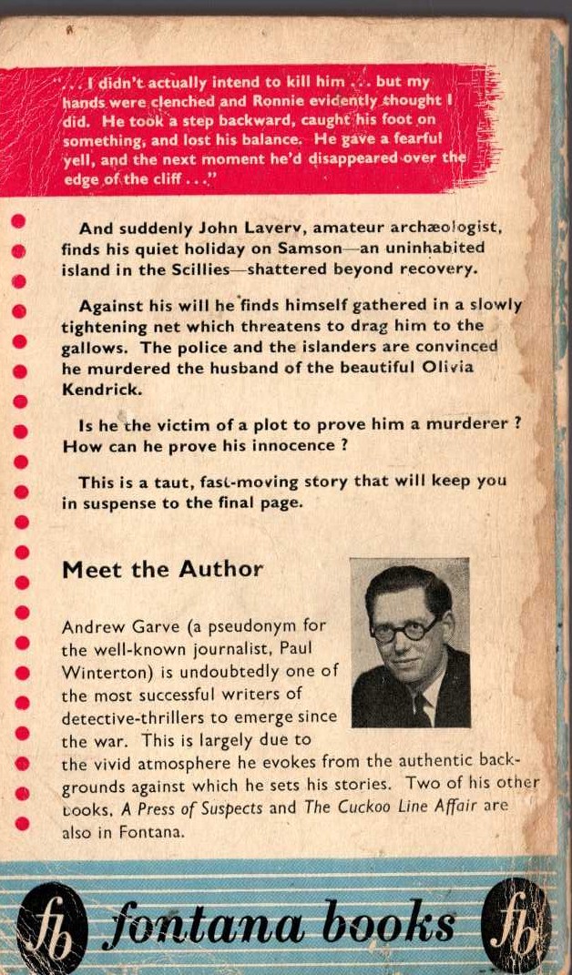 Andrew Garve  THE RIDDLE OF SAMSON magnified rear book cover image