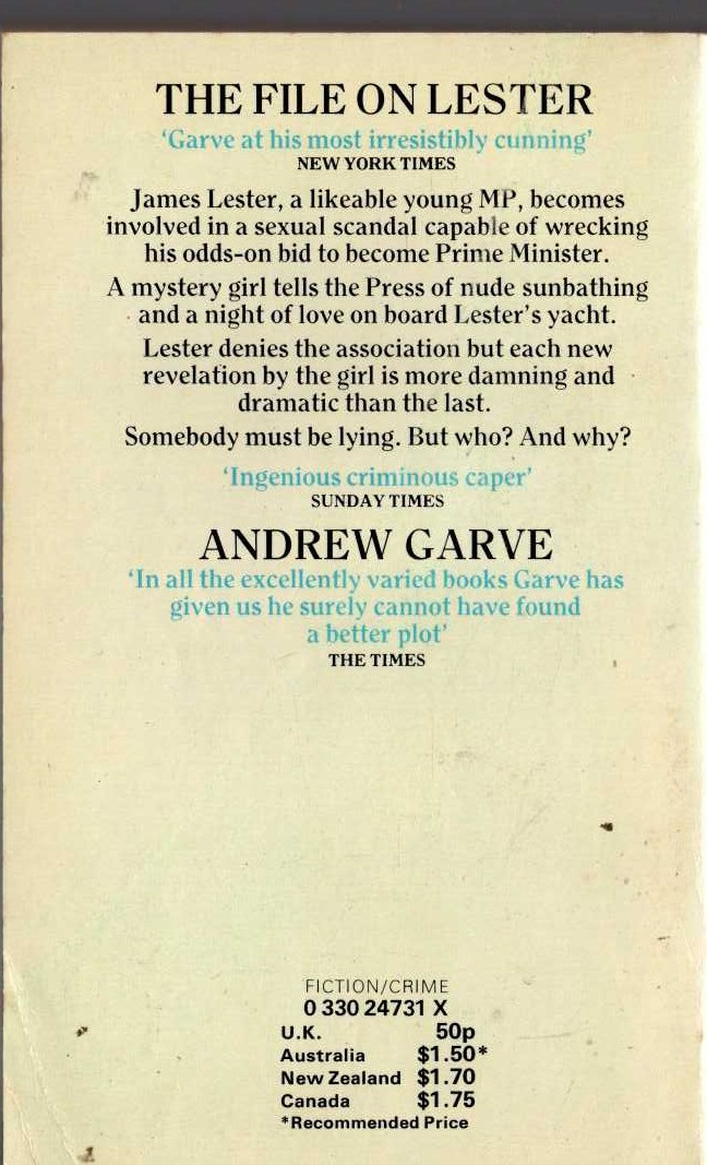 Andrew Garve  THE FILE ON LESTER magnified rear book cover image