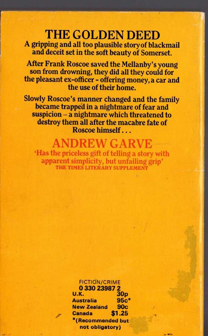 Andrew Garve  THE GOLDEN DEED magnified rear book cover image