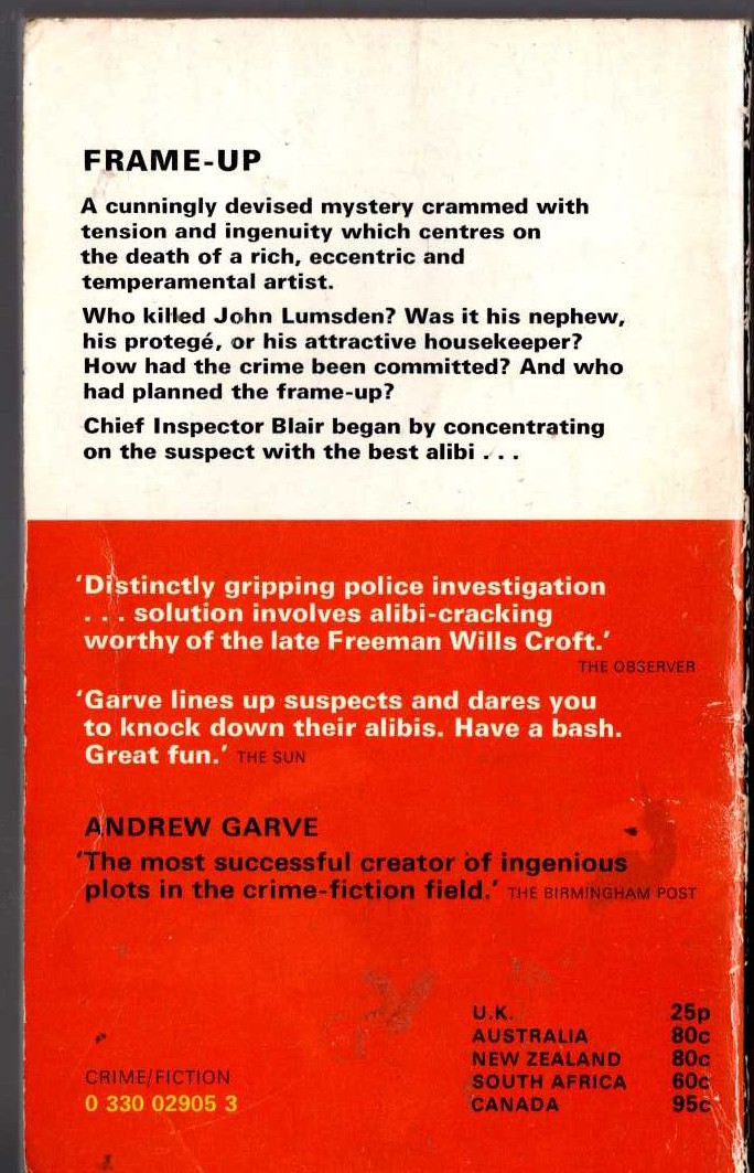 Andrew Garve  FRAME-UP magnified rear book cover image