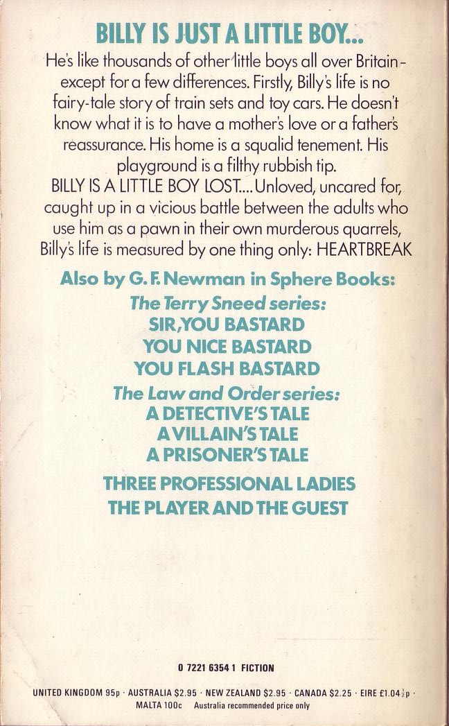G.F. Newman  BILLY magnified rear book cover image