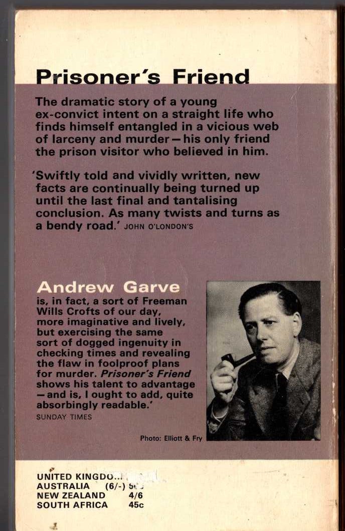 Andrew Garve  PRISONER'S FRIEND magnified rear book cover image