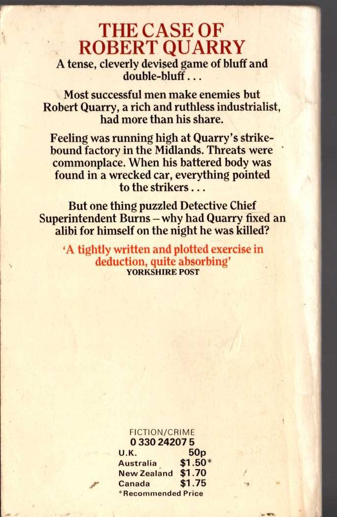 Andrew Garve  THE CASE OF ROBERT QUARRY magnified rear book cover image