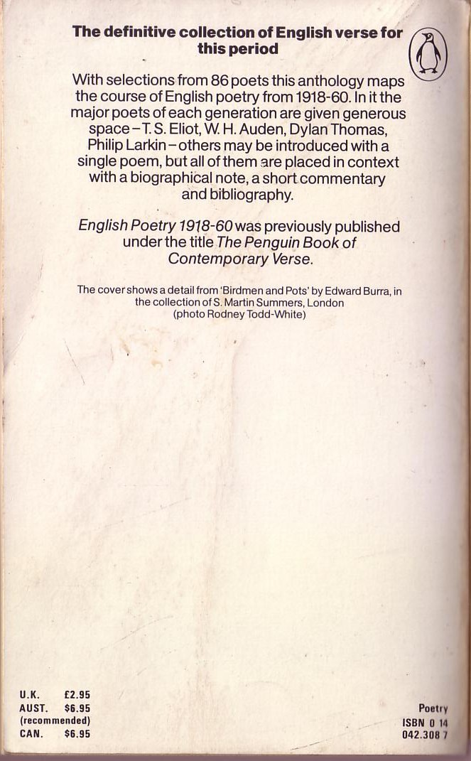 Kenneth Allott (Edits) ENGLISH POETRY 1918-60 magnified rear book cover image