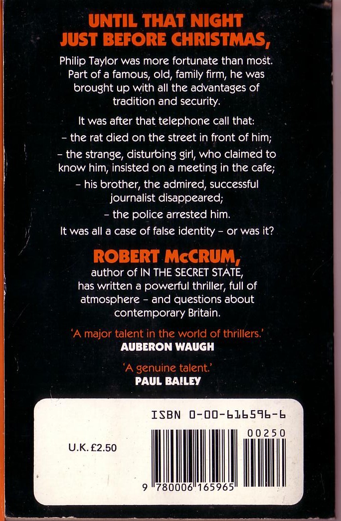 Robert McCrum  A LOSS OF HEART magnified rear book cover image