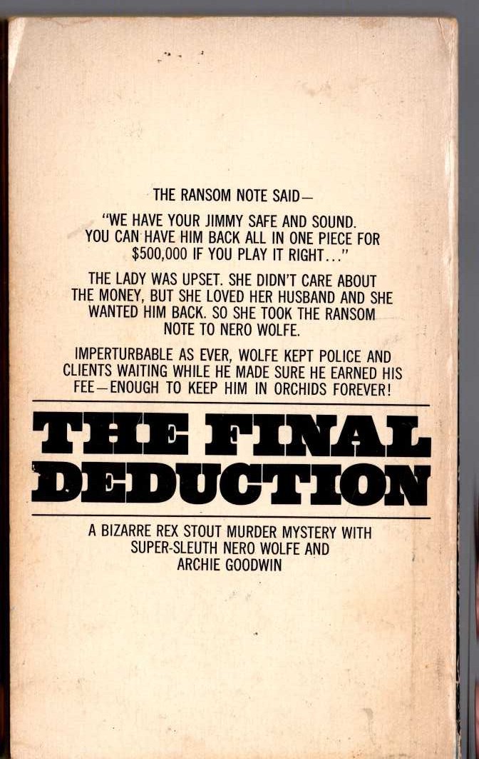 Rex Stout  THE FINAL DEDUCTION magnified rear book cover image