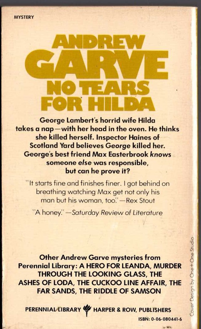 Andrew Garve  NO TEARS FOR HILDA magnified rear book cover image