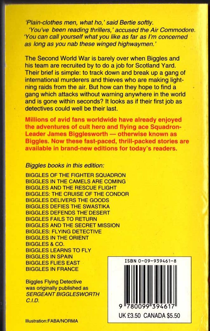 Captain W.E. Johns  BIGGLES FLYING DETECTIVE magnified rear book cover image