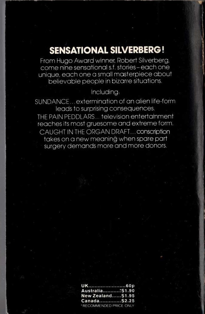 Robert Silverberg  SUNDANCE and other science fiction stories magnified rear book cover image