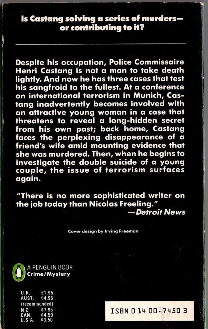 Nicolas Freeling  NO PART IN YOUR DEATH magnified rear book cover image
