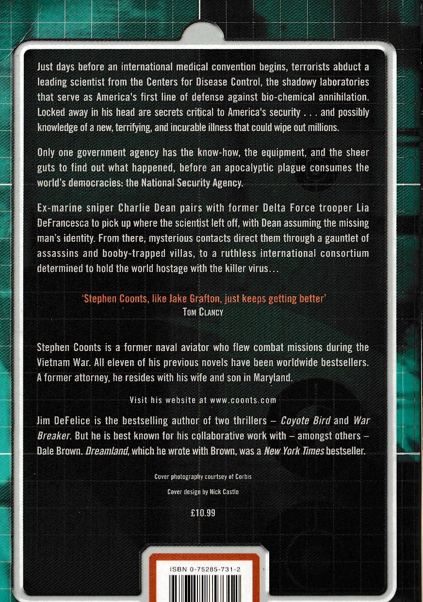 Stephen Coonts  DEEP BLACK: BIOWAR magnified rear book cover image
