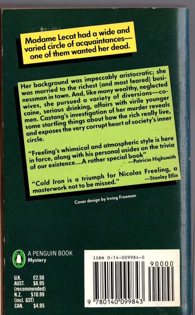 Nicolas Freeling  COLD IRON magnified rear book cover image