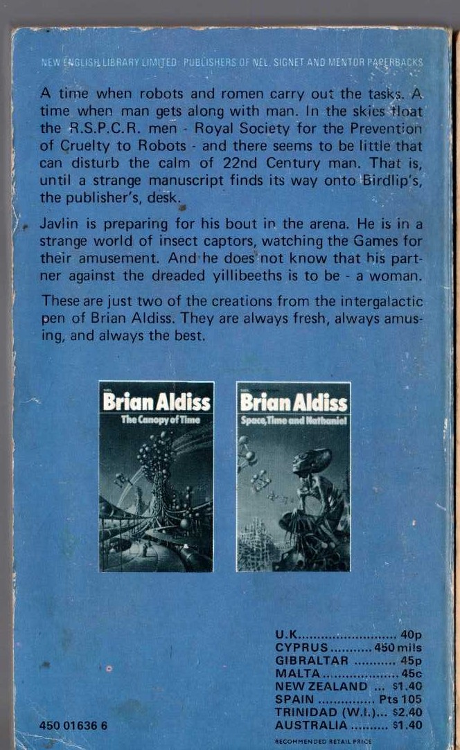 Brian Aldiss  COMIC INFERNO magnified rear book cover image