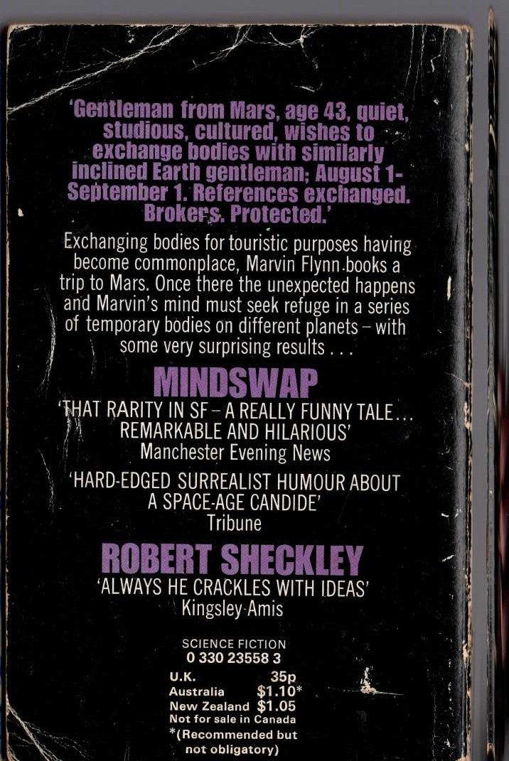 Robert Sheckley  MINDSWAP magnified rear book cover image