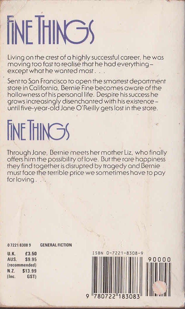 Danielle Steel  FINE THINGS magnified rear book cover image