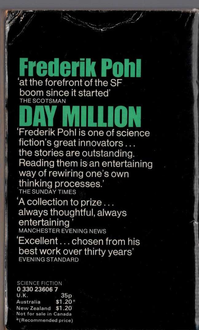 Frederik Pohl  DAY MILLION magnified rear book cover image