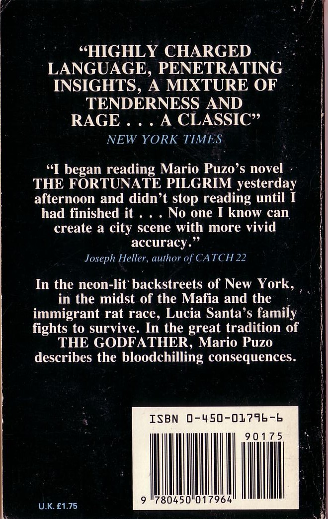 Mario Puzo  THE FORTUNATE PILGRIM magnified rear book cover image