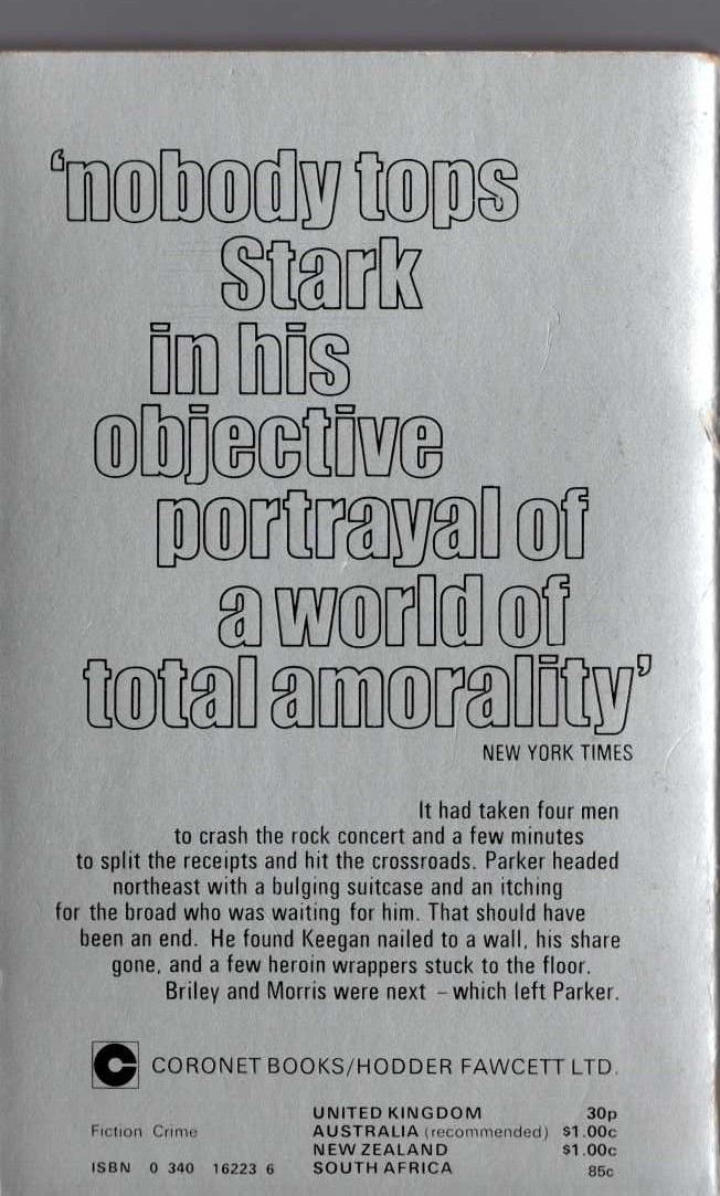 Richard Stark  DEADLY EDGE magnified rear book cover image