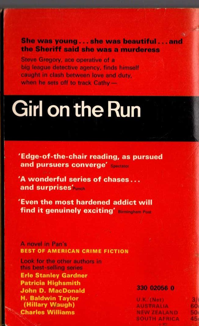 Hillary Waugh  GIRL ON THE RUN magnified rear book cover image