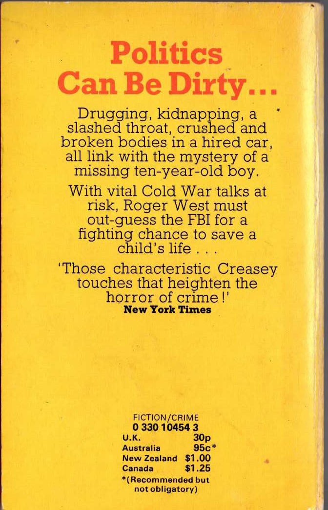 John Creasey  SEND SUPERINTENDENT WEST magnified rear book cover image