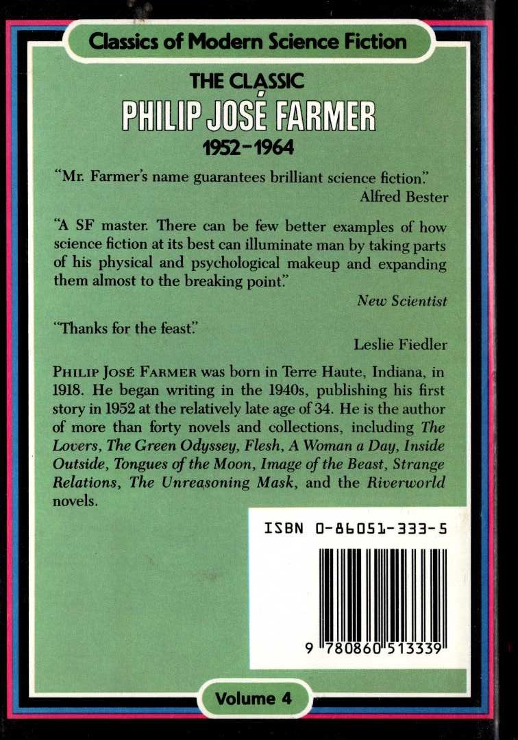 THE CLASSIC PHILIP JOSE FARMER 1952-1964. Volume 4 magnified rear book cover image