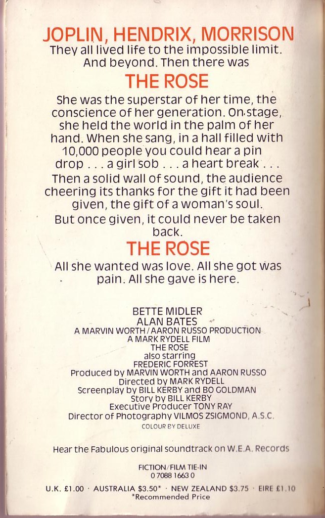 Leonore Fleischer  THE ROSE (Bette Midler) magnified rear book cover image