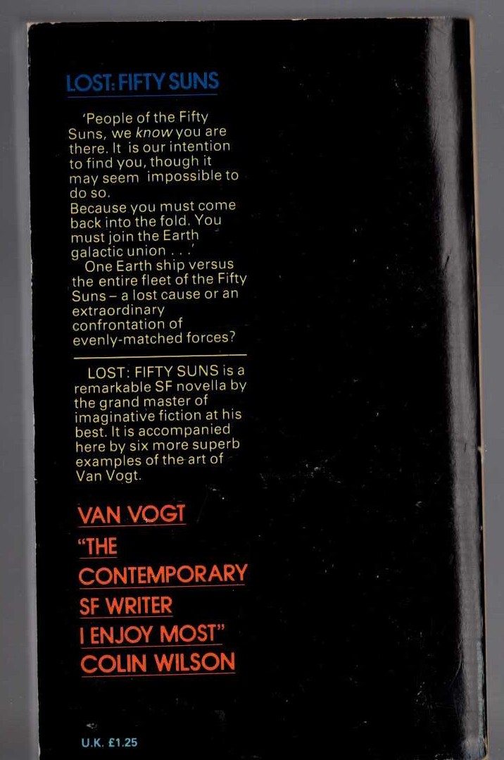 A.E. van Vogt  LOST: FIFTY SUNS magnified rear book cover image