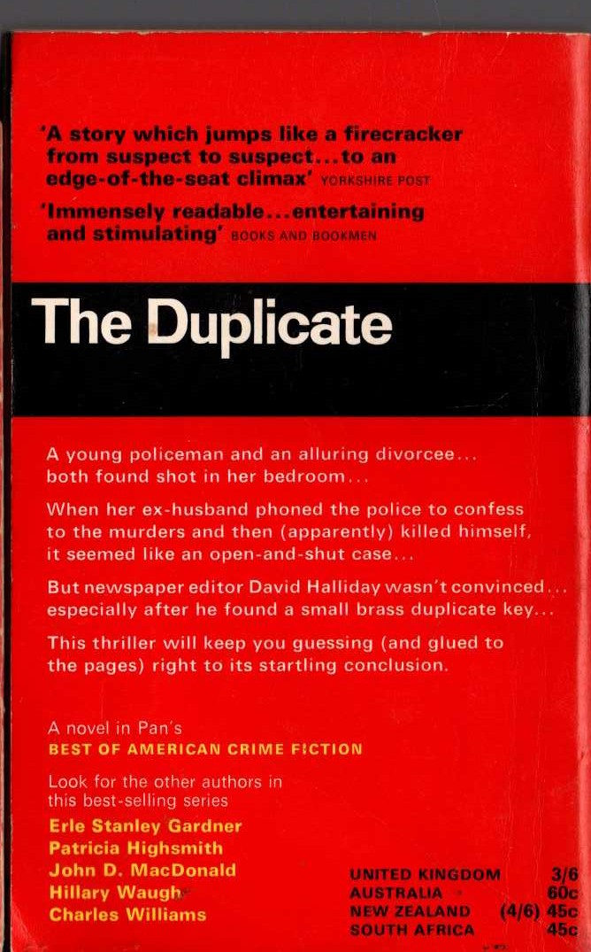 (Hillary Waugh writing ass H.Baldwin Taylor) THE DUPLICATE magnified rear book cover image