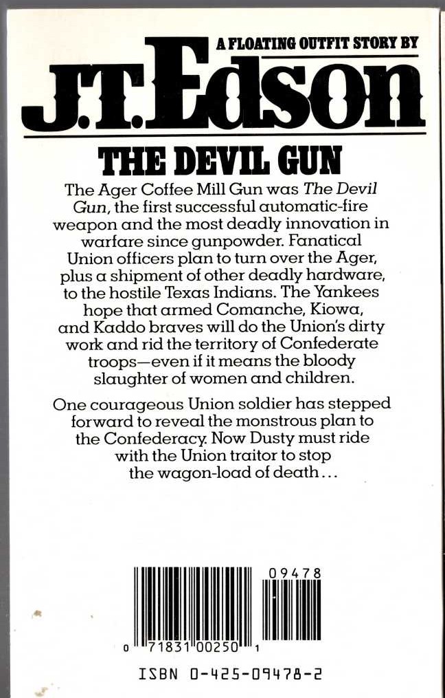 J.T. Edson  THE DEVIL GUN magnified rear book cover image