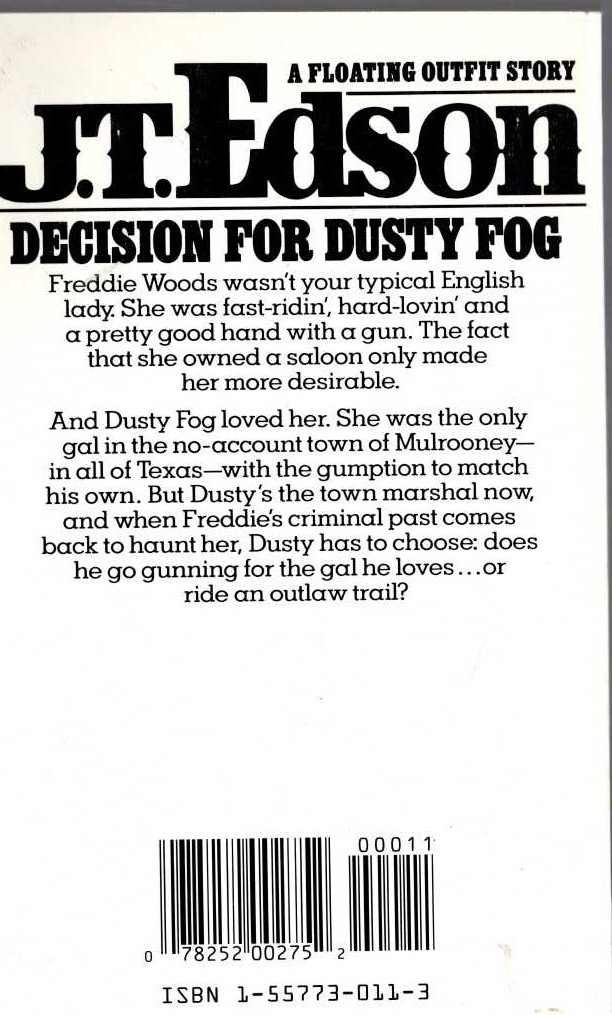 J.T. Edson  DECISION FOR DUSTY FOG magnified rear book cover image