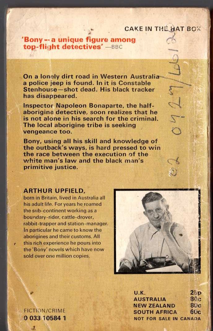 Arthur Upfield  CAKE IN THE HAT BOX (TV tie-in) magnified rear book cover image
