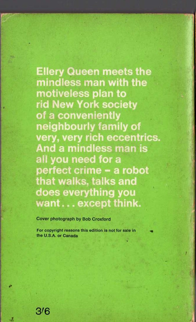 Ellery Queen  THE PLAYER OF THE OTHER SIDE magnified rear book cover image