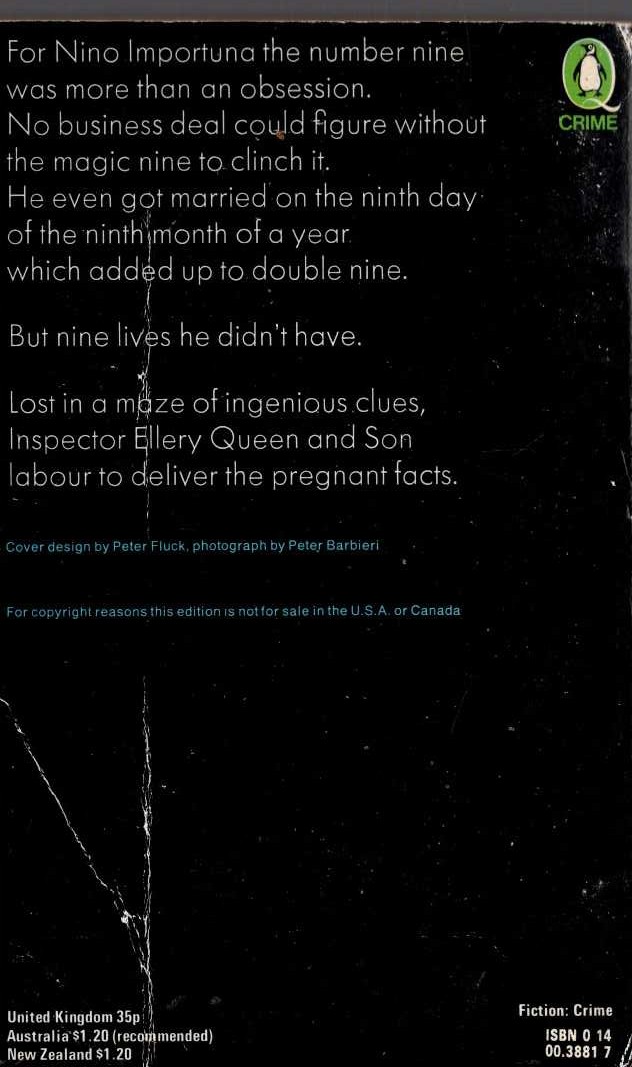 Ellery Queen  A FINE AND PRIVATE PLACE magnified rear book cover image
