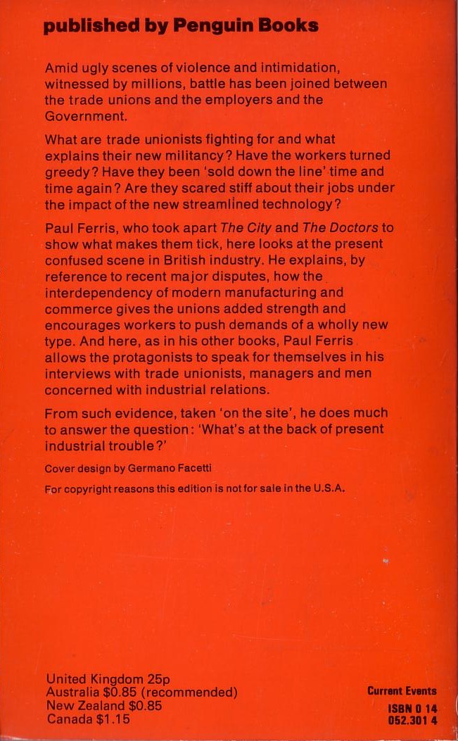 Paul Ferris  THE NEW MILITANTS: CRISIS IN THE TRADE UNIONS magnified rear book cover image