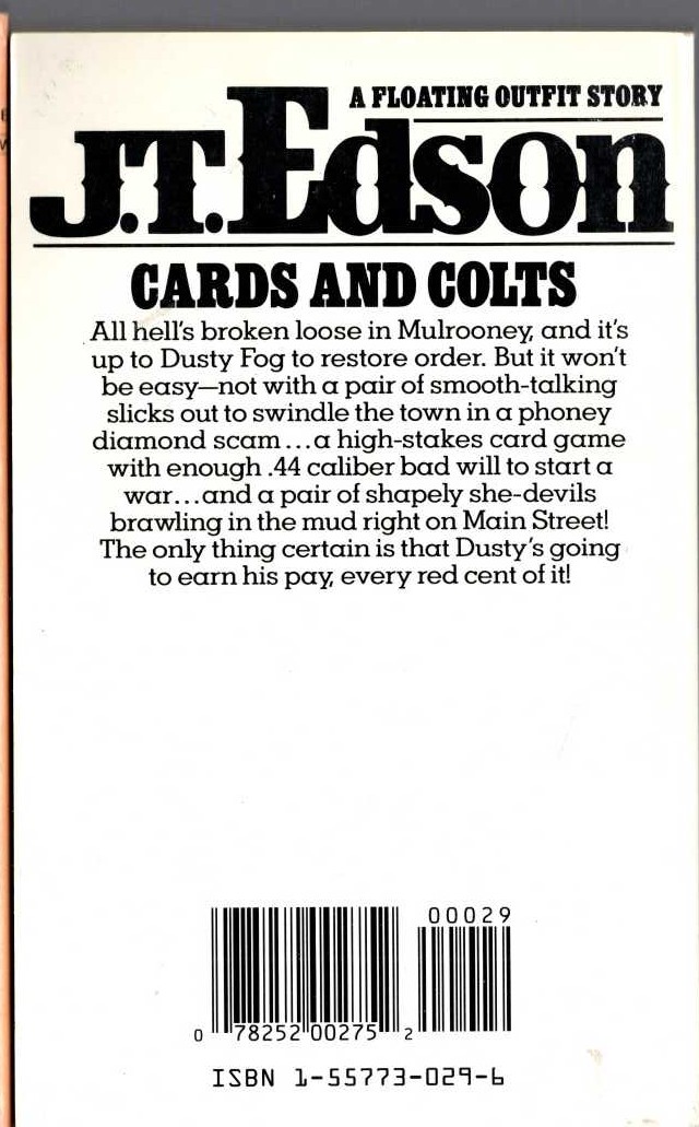 J.T. Edson  CARDS AND COLTS magnified rear book cover image