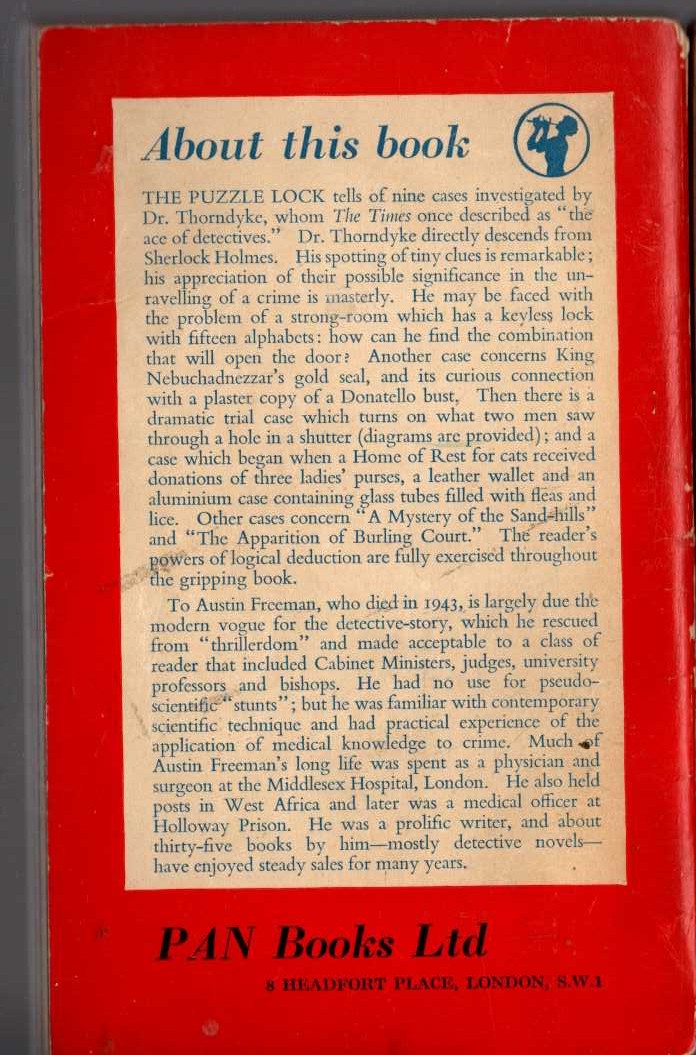 R.Austin Freeman  THE PUZZLE LOCK magnified rear book cover image
