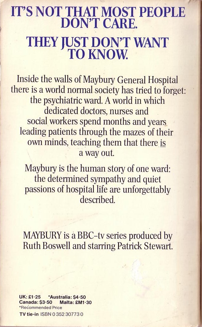 Alton Steene  MAYBURY (Patrick Stewart) magnified rear book cover image