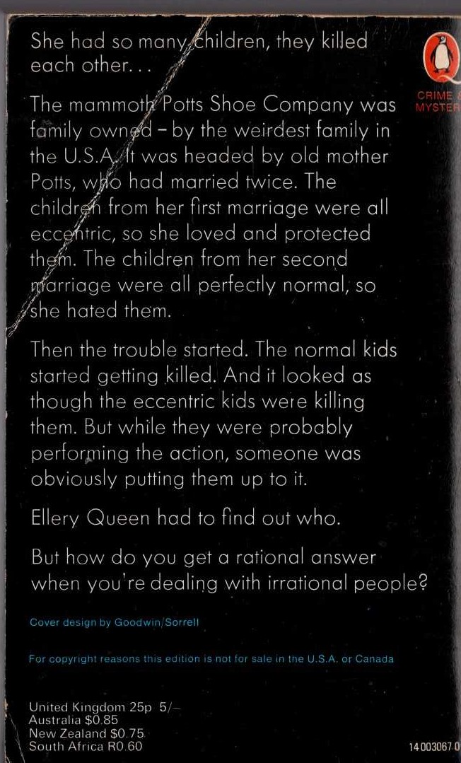 Ellery Queen  THERE WAS AN OLD WOMAN magnified rear book cover image