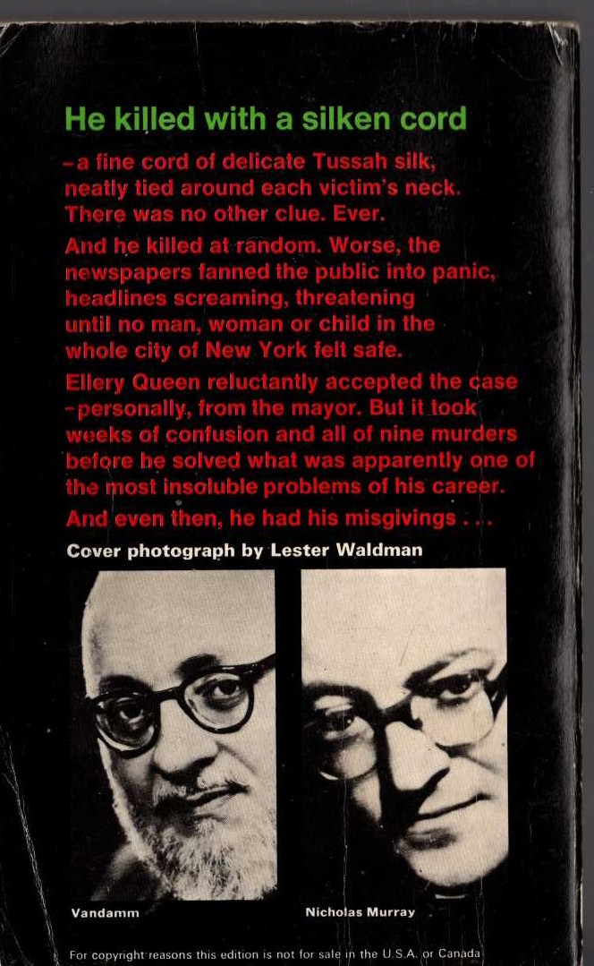Ellery Queen  CAT OF MANY TALES magnified rear book cover image