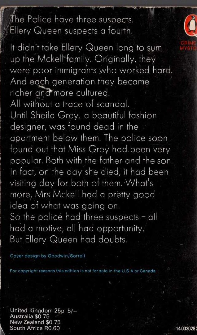 Ellery Queen  THE FOURTH SIDE OF THE TRIANGLE magnified rear book cover image