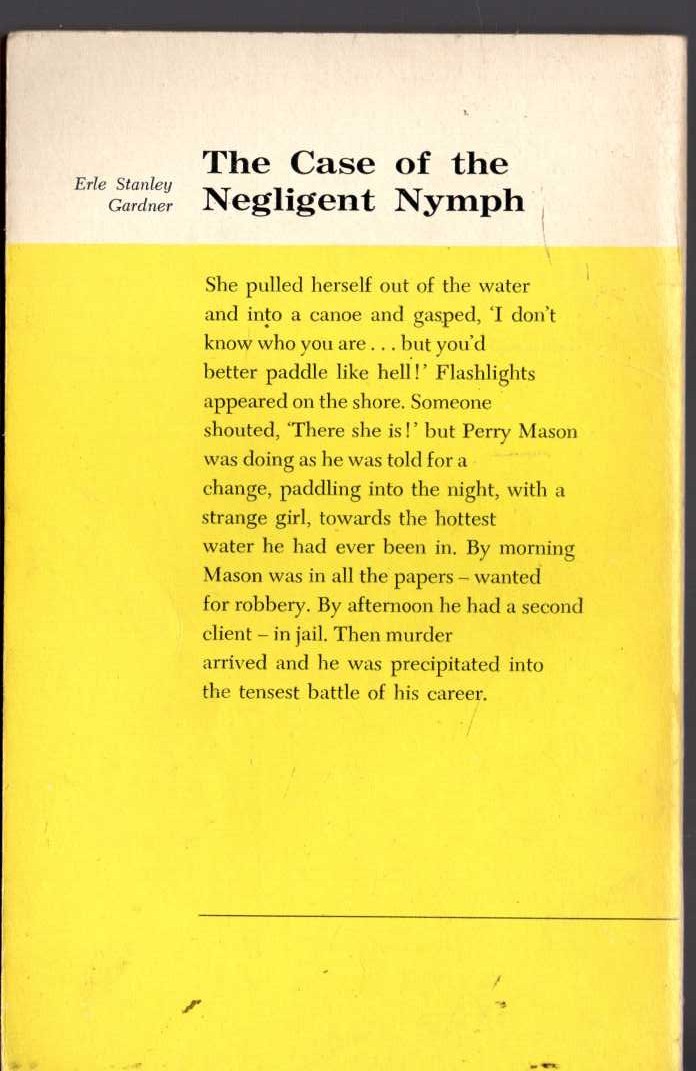 Erle Stanley Gardner  THE CASE OF THE NEGLIGENT NYMPH magnified rear book cover image