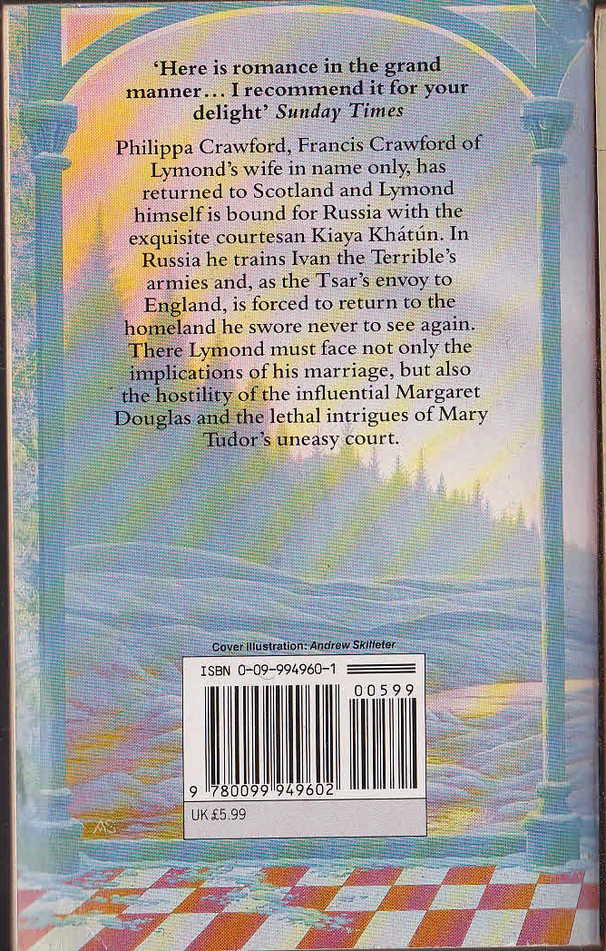 Dorothy Dunnett  THE RINGED CASTLE magnified rear book cover image