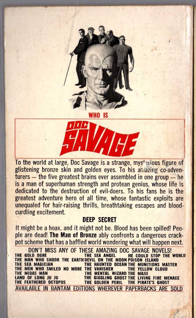 Kenneth Robeson  DOC SAVAGE: THE SUBMARINE MYSTERY magnified rear book cover image