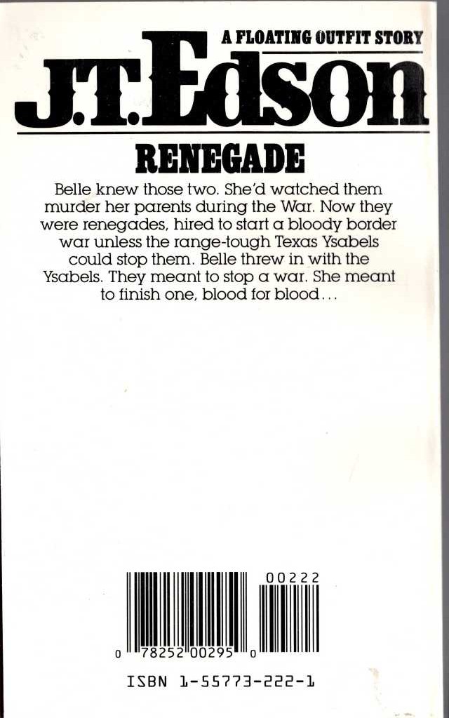J.T. Edson  RENEGADE magnified rear book cover image