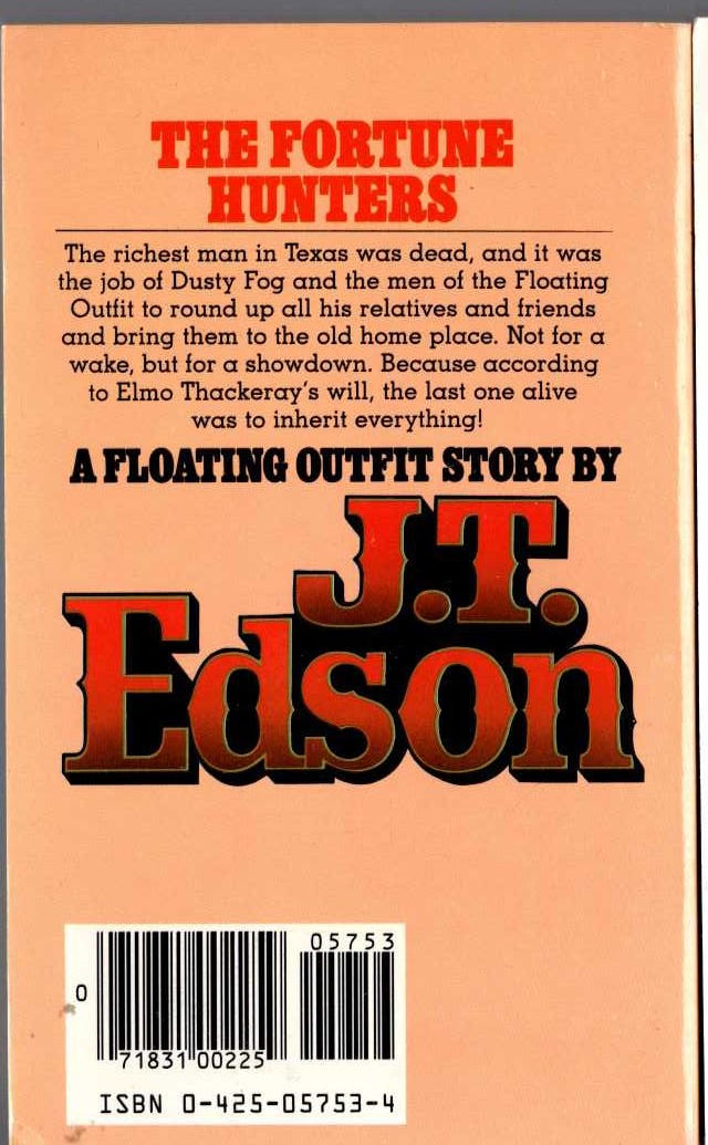 J.T. Edson  THE FORTUNE HUNTERS magnified rear book cover image