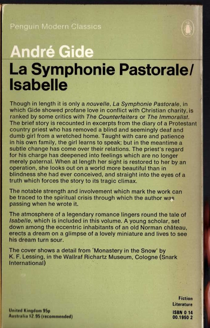 Andre Gide  LA SYMPHONIE PASTORALE / ISABELLE magnified rear book cover image