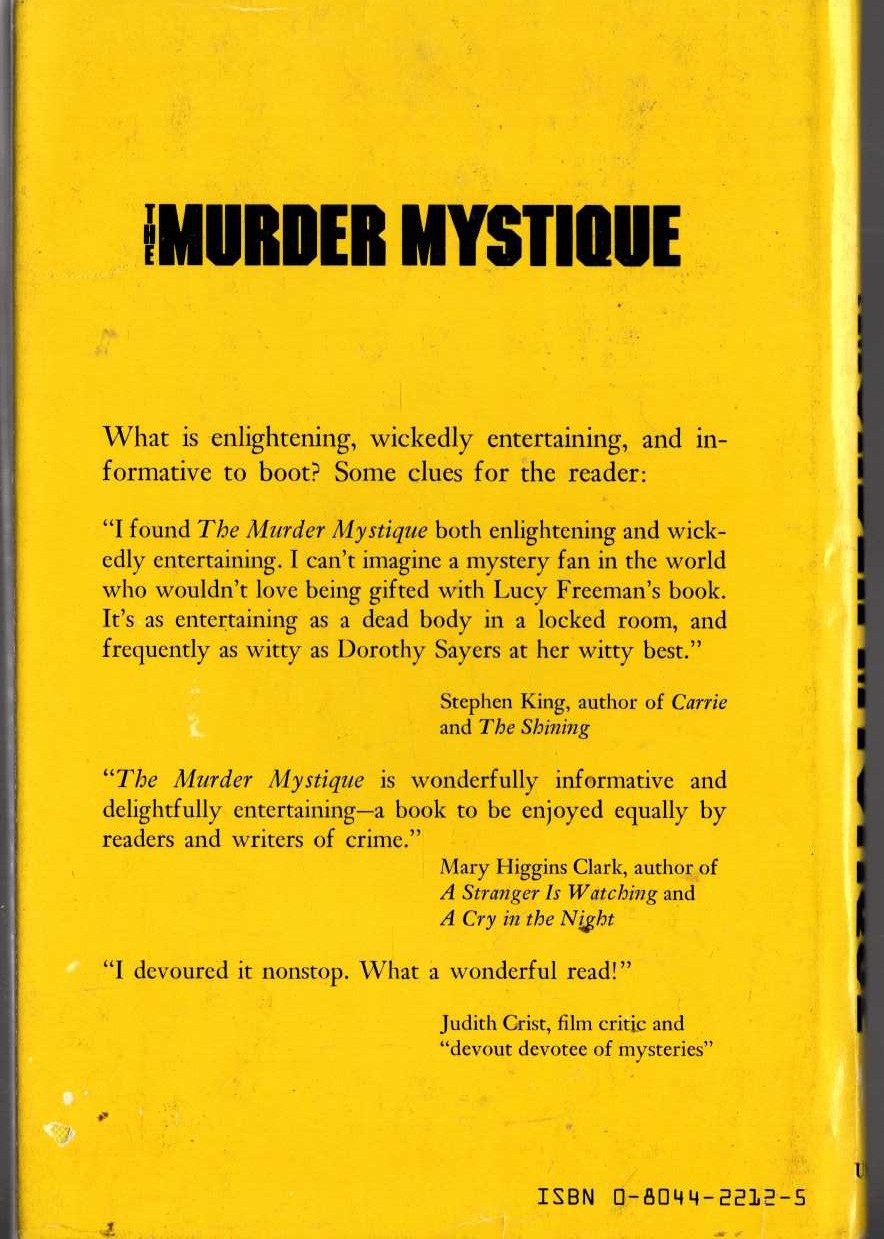 THE MURDER MYSTIQUE. Crime Writers on Their Art magnified rear book cover image