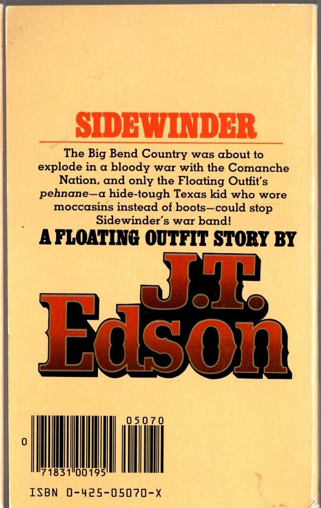 J.T. Edson  SIDEWINDER magnified rear book cover image