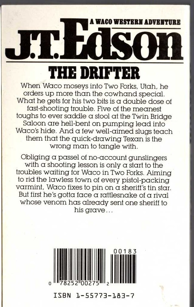 J.T. Edson  THE DRIFTER magnified rear book cover image